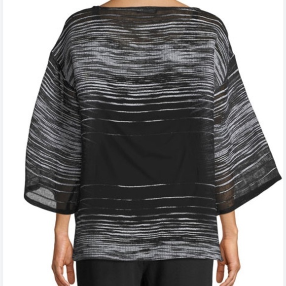 Eileen Fisher Black & White Illusion Mesh Top Organic Linen - Picture 8 of 10